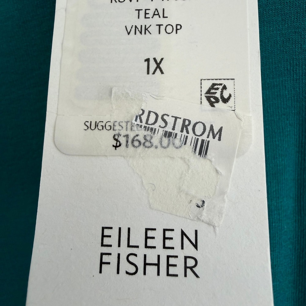 Eileen Fisher V-Neck Tunic Top Womens 1X Teal - Picture 4 of 12